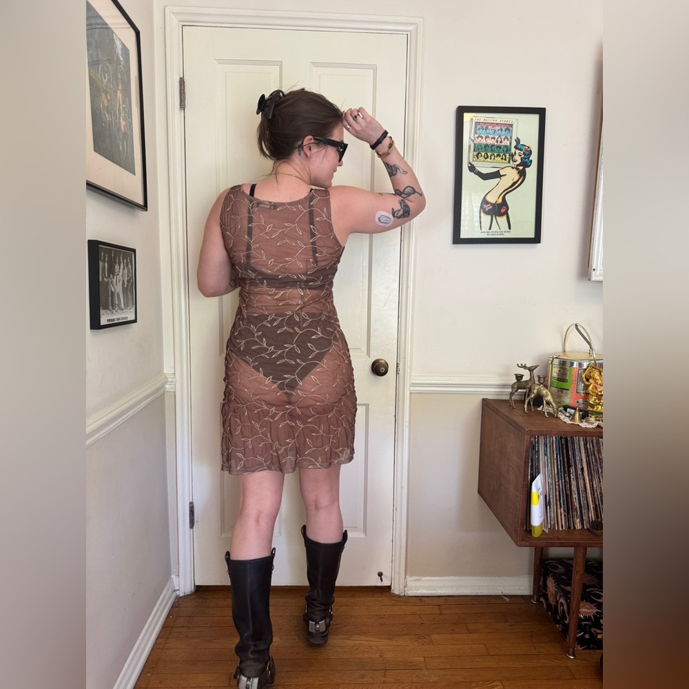 Y2K Vintage Sheer Leaf Mesh Dress - Picture 2 of 6